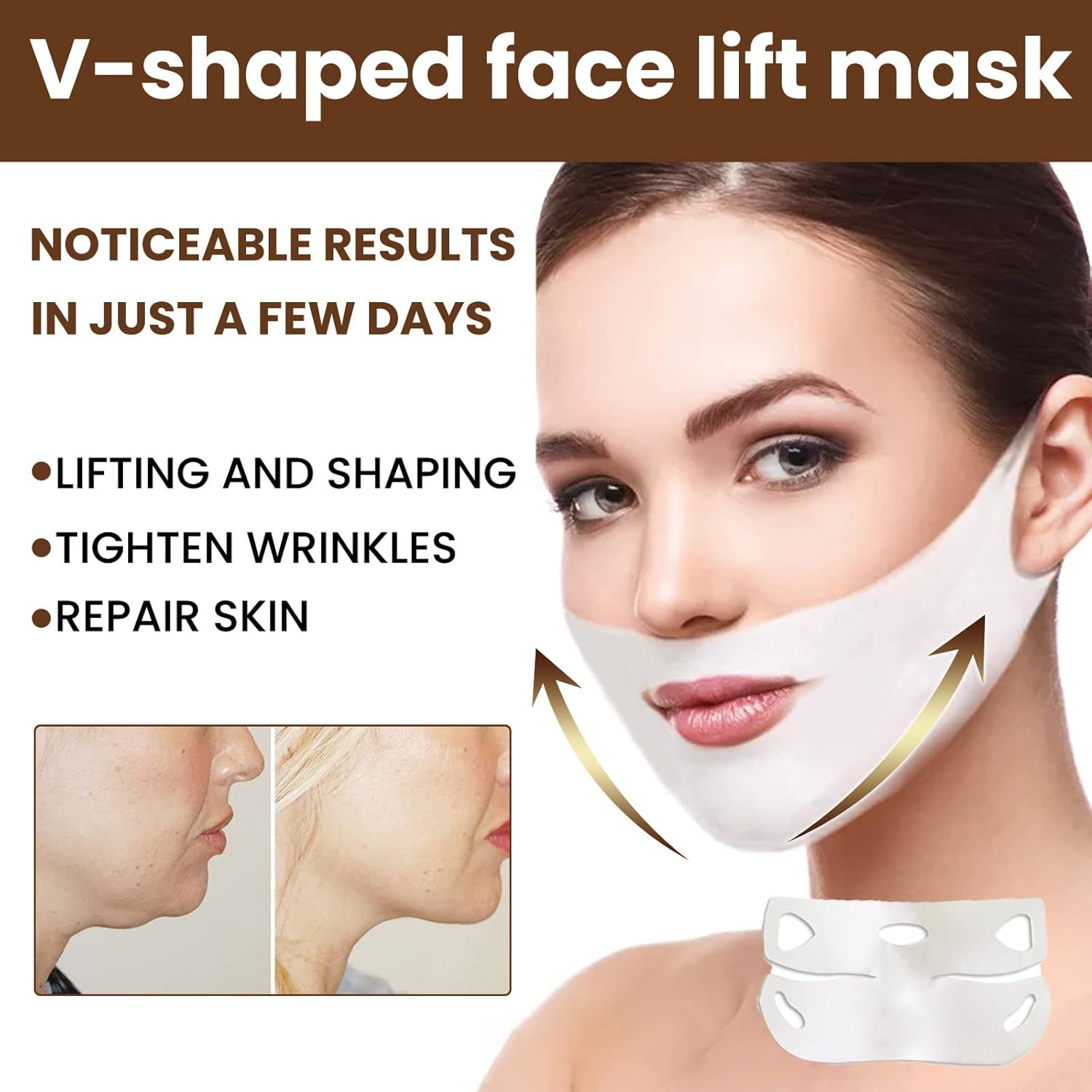 Oplviude Máscara de doble barbilla reutilizable  Máscara de elevación facial, máscara de elevación de línea en V, reductor de barbilla, máscara de