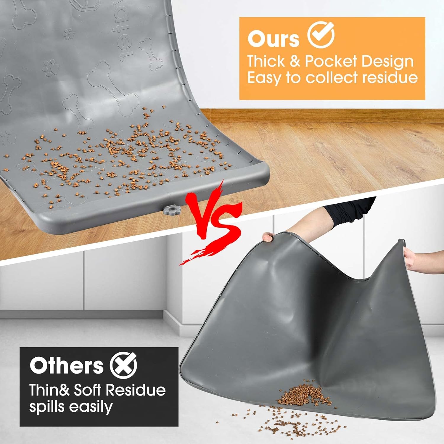 Tapete de comida para perros con bolsillo, tapete de silicona impermeable para alimentos y agua, 36 x 24 pulgadas, tapete de alimentación extra