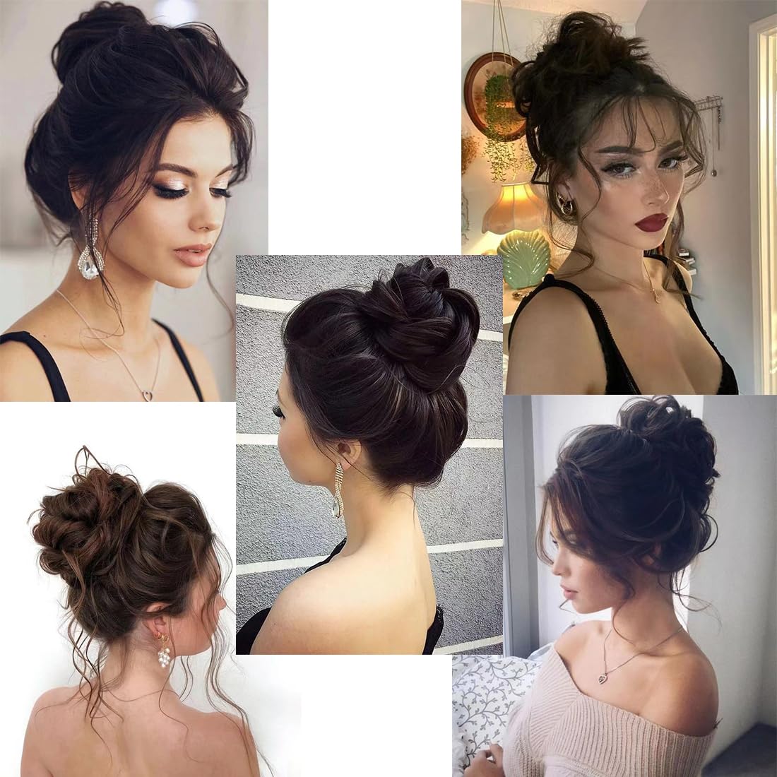 Extensión de cabello desordenado con reflejos, moño de garra, extensión de cola de caballo sintética con cordón elástico, extensión de moño para