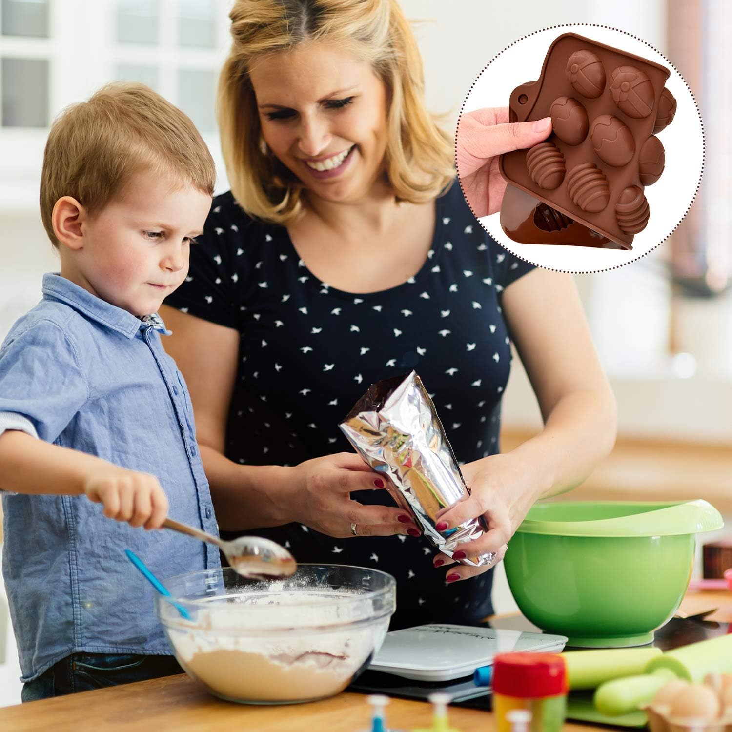 Paquete de 2 moldes de chocolate para huevos de Pascua, molde de silicona para hornear, hacer pequeños suministros de decoración de pasteles de