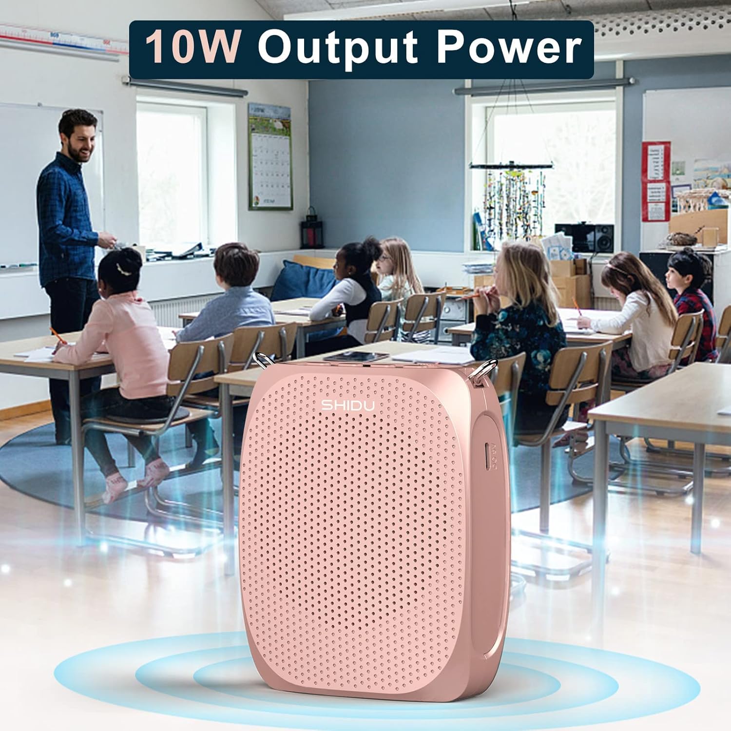 SHIDU Amplificador de voz para profesores, megáfono, sistema PA portátil con micrófono (trabajo de 12 horas) soporta audio de formato MP3 para guías
