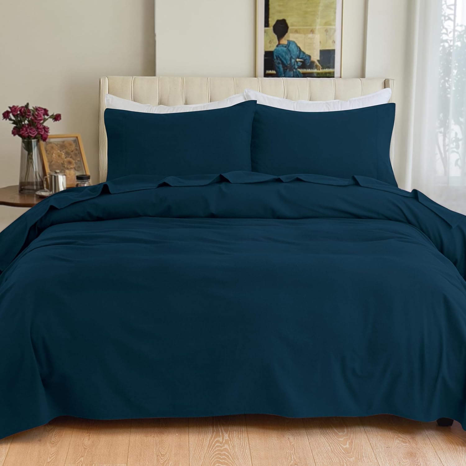Elegant Comfort Juego de sábanas suaves de franela de 100% algodón turco, 4 piezas, calidad premium, sábana bajera con bolsillo profundo, ultra