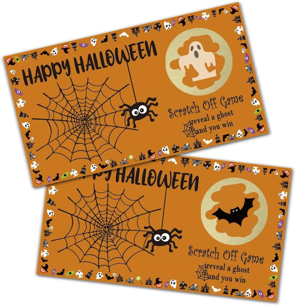 REWIDPARTY Juego de cartas para raspar para fiesta de Halloween (32 unidades) Vales de juego de fiesta de Halloween, premios de juegos de rifas
