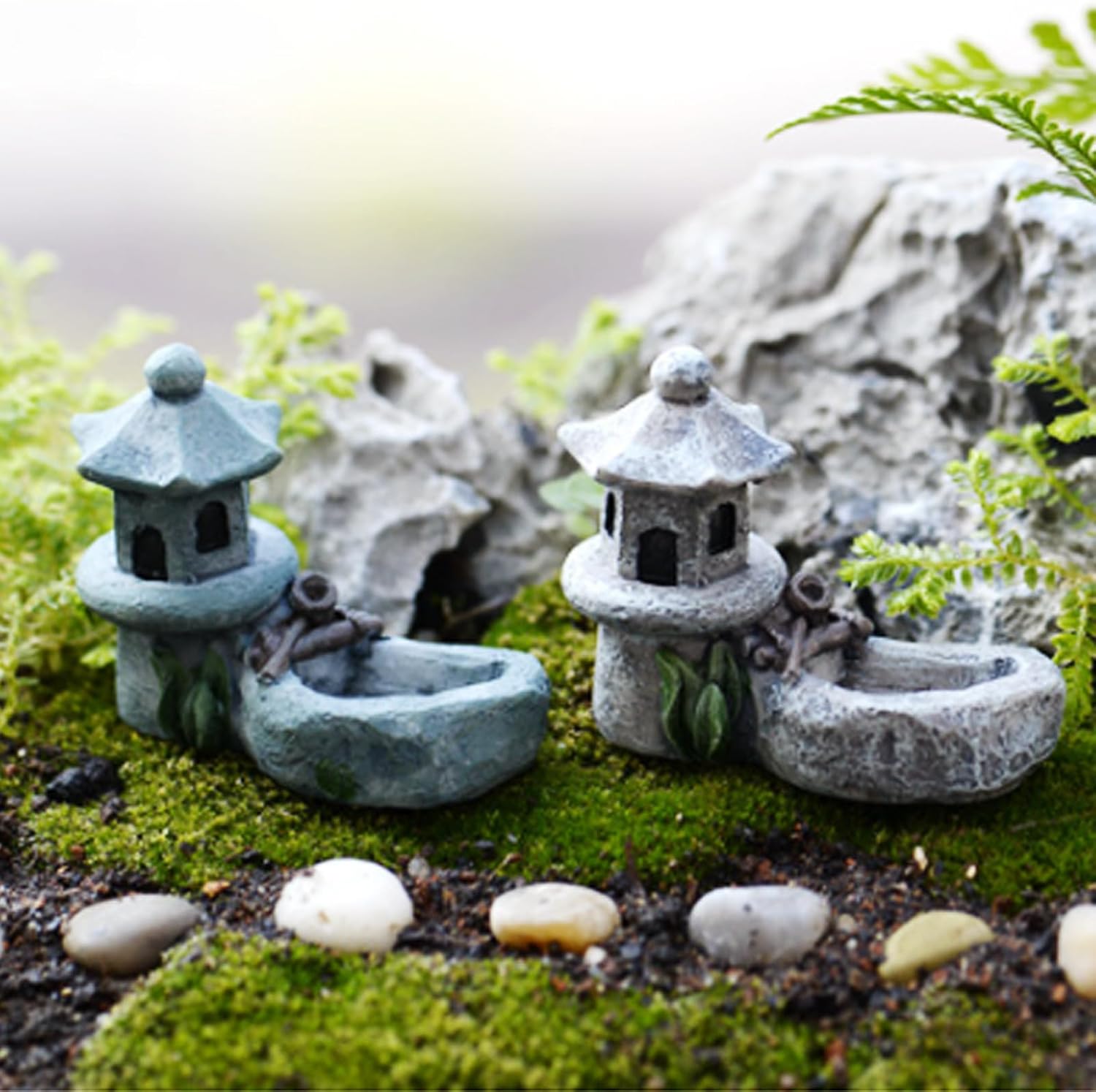 10 mini figuras retro de torre de estanque, mini estatua de pagoda, estilo japonés, farol de pagoda en miniatura, torre de piedra para jardín,