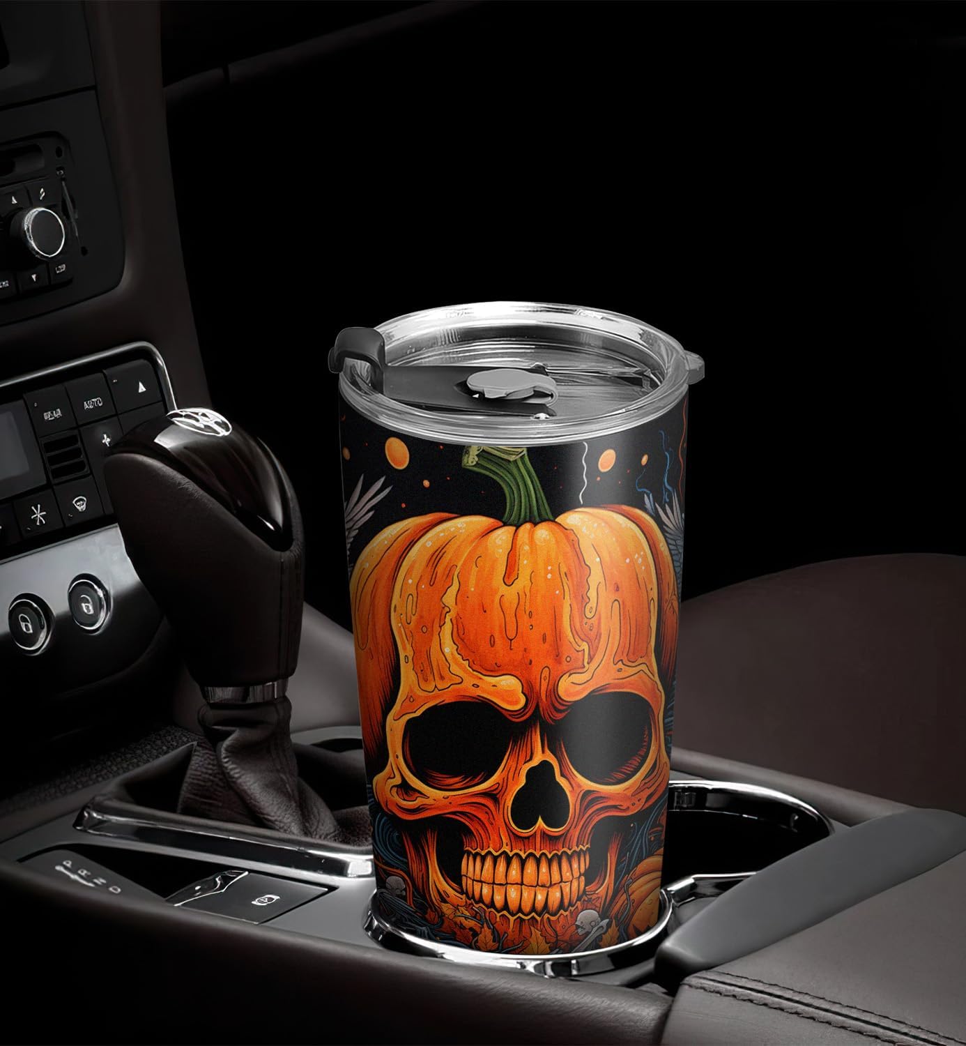 Vaso de Halloween de 20 onzas, vaso de calavera, vaso de calavera de calabaza de Halloween, taza de viaje aislada con tapa, termo de café para