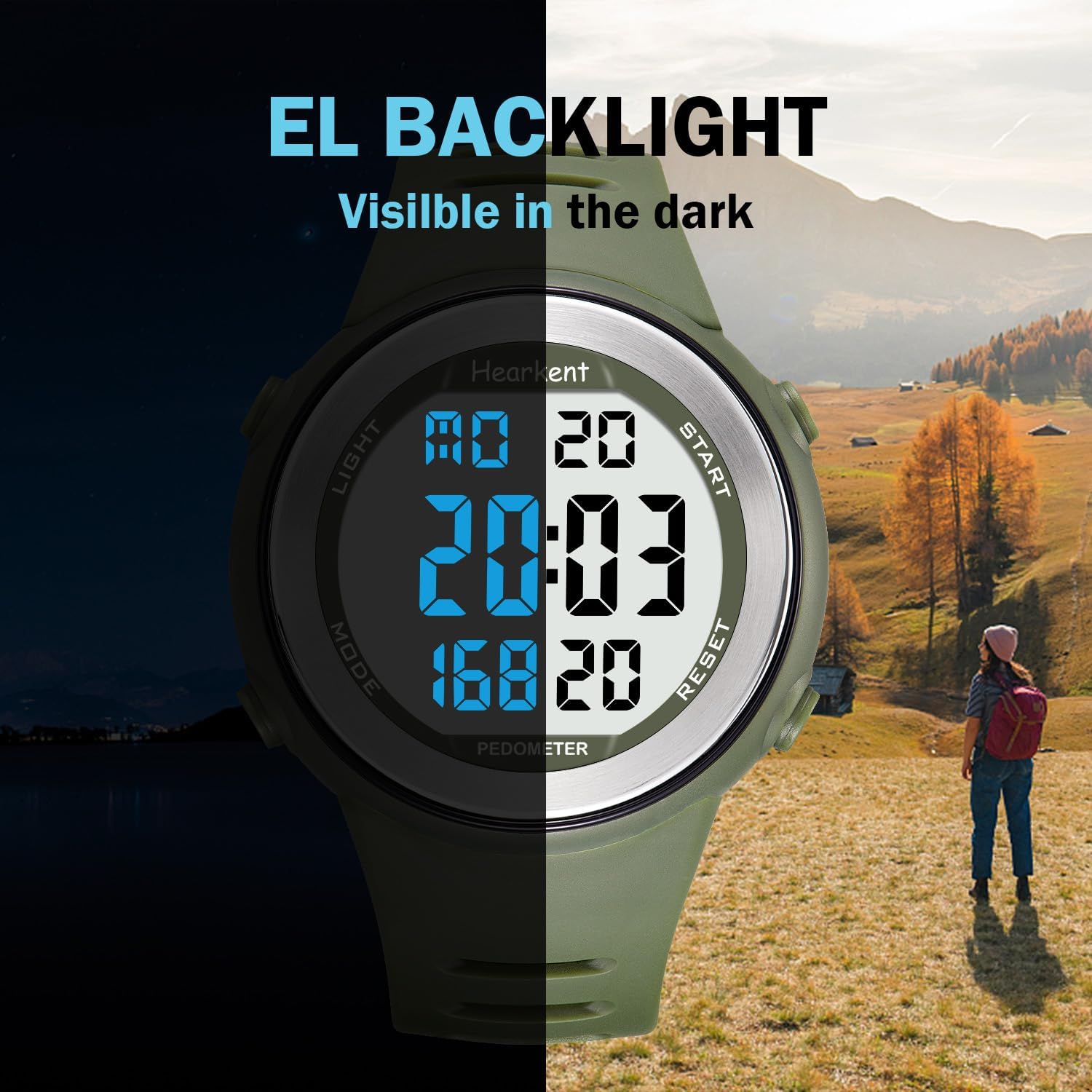 Reloj podómetro para personas mayores, sin Bluetooth, no requiere aplicación, con contador de pasos, calorías y números grandes, luz de fondo