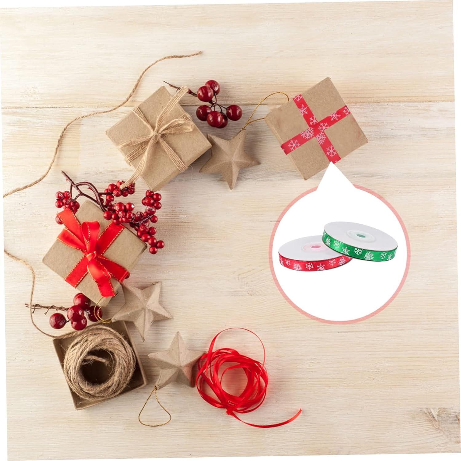 NOLITOY 4 rollos de cinta de Navidad para manualidades, cinta para lazos, cinta de regalo, cinta de Navidad con cable, cintas de fiesta de Navidad,