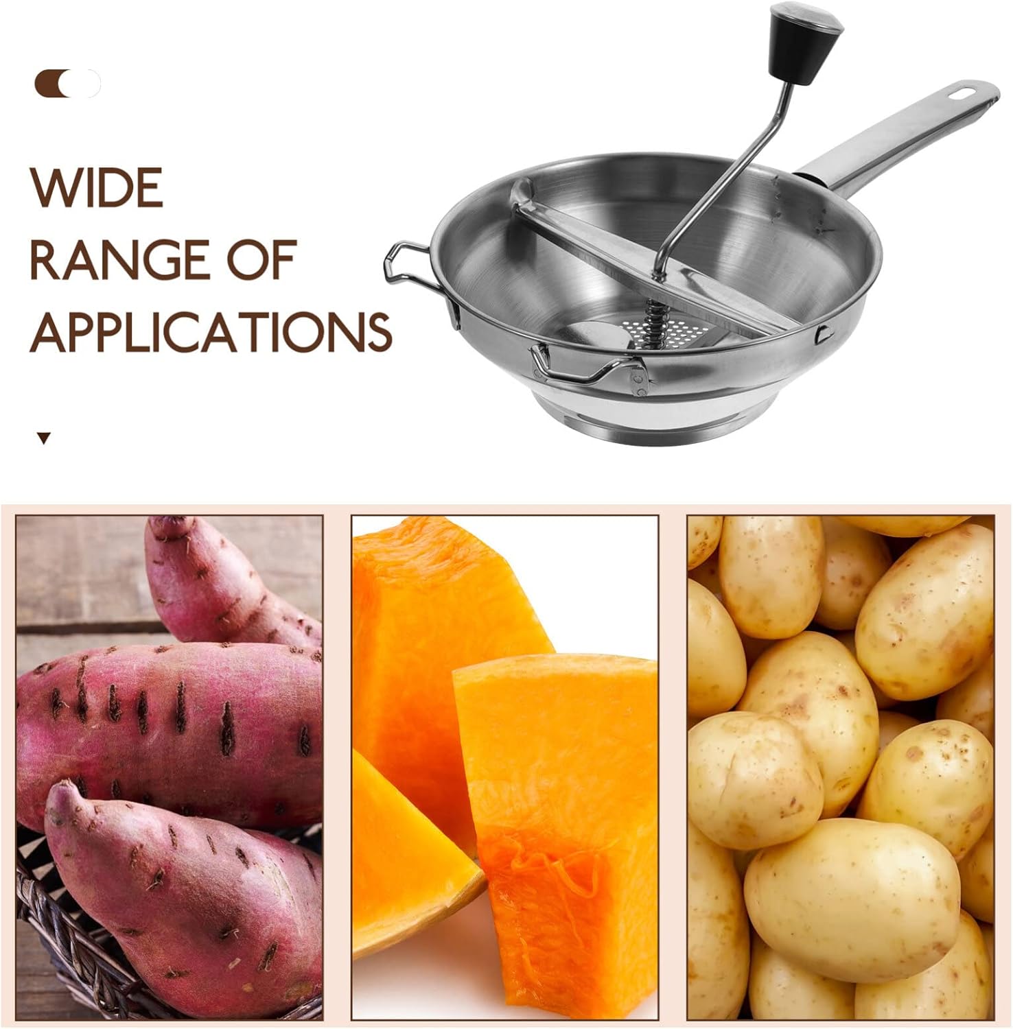 BESTonZON Molino de alimentos de acero inoxidable  Molino giratorio de alimentos para mermeladas, salsa de tomate, puré de manzana, puré de papas