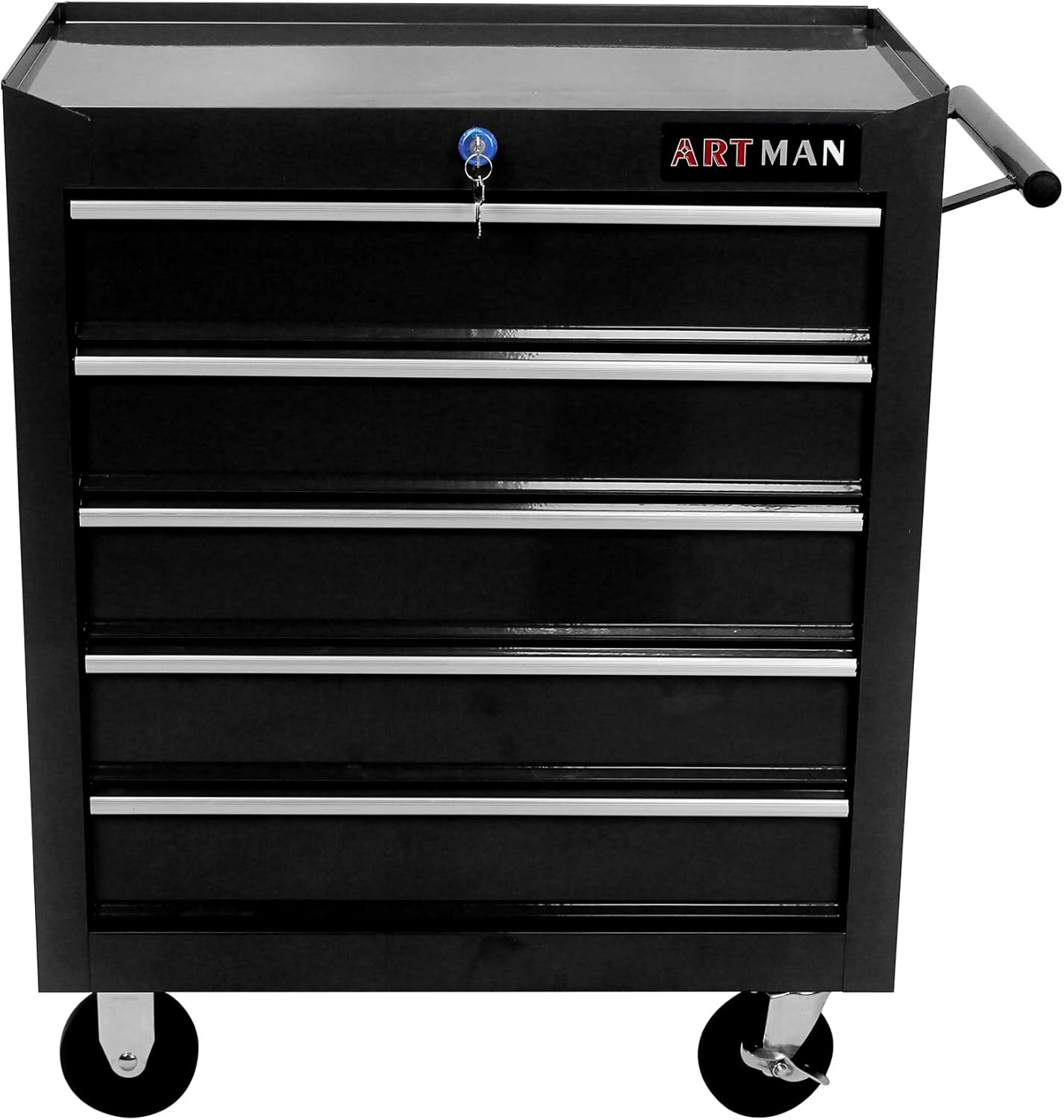 Campfun Carrito de herramientas rodante con 5 cajones, organizador de almacenamiento de herramientas de metal con sistema de bloqueo y ruedas, caja
