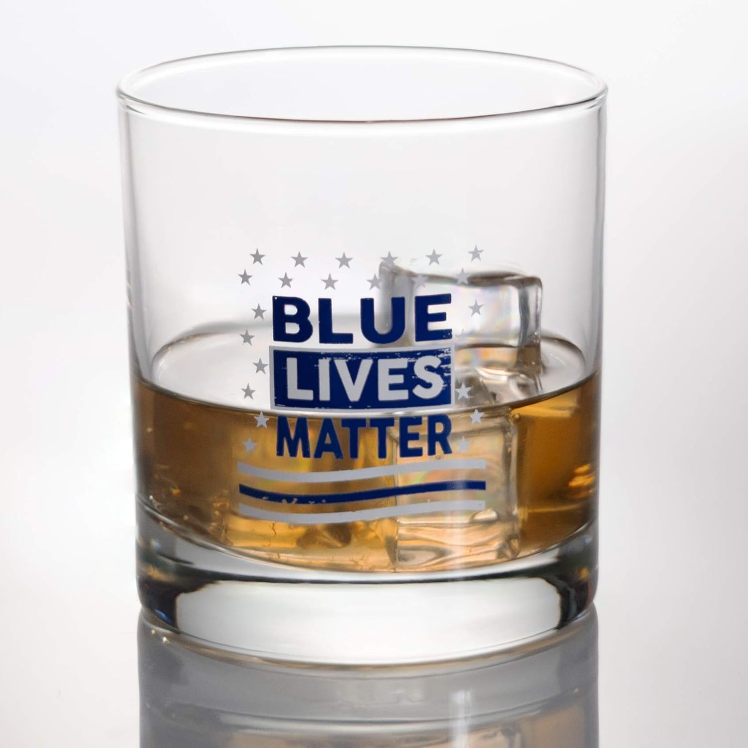 Lucky Shot Blue Lives Matter Design – Vaso de whisky escocés de 11 onzas, novedosos vasos de whisky a la antigua, vidrio clásico de rocas bajas