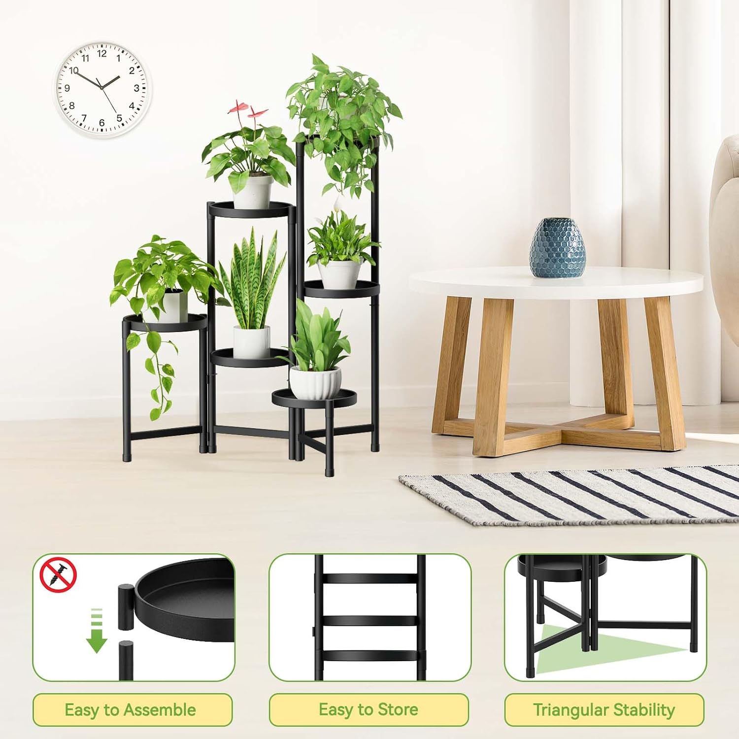 iDavosic.ly Soporte para plantas de 6 niveles para interiores, soporte de esquina de metal escalonado para plantas al aire libre para múltiples