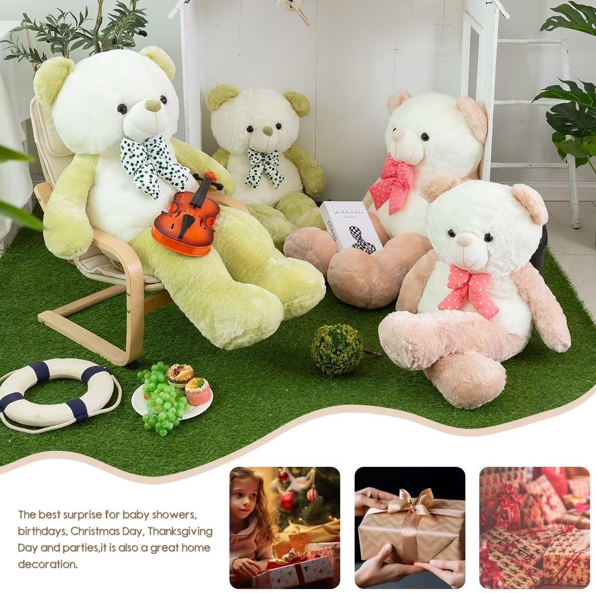 Oso de peluche gigante de 39 pulgadas, gran oso de peluche, juguete de peluche para niñas, enormes peluches para Pascua, cumpleaños, boda