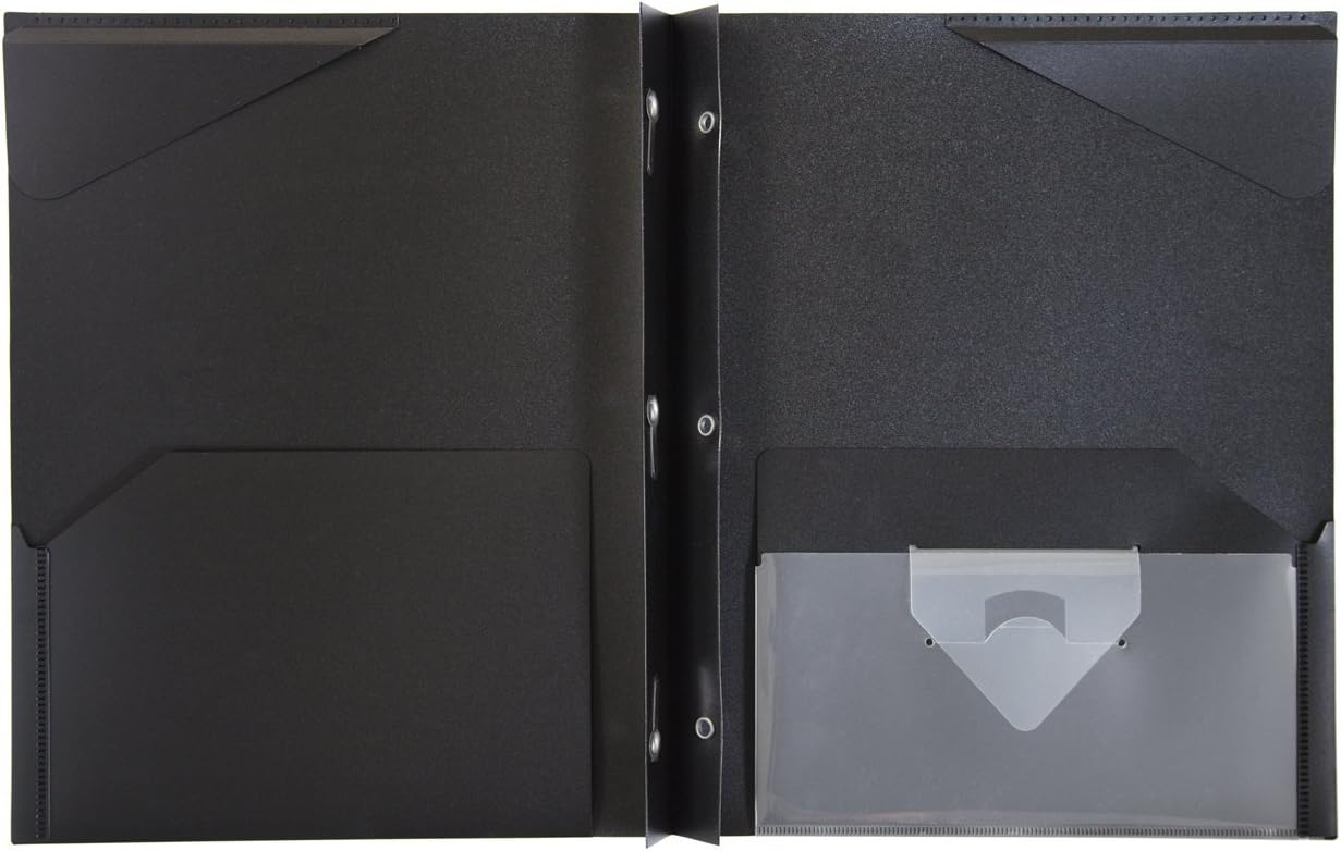 Five Star Carpeta de 2 bolsillos, carpeta que se mantiene en su lugar, carpetas de plástico de colores con bolsillos y sujetadores de puntas para