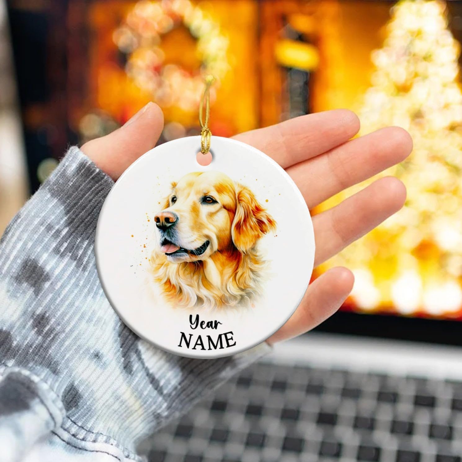 Adorno de cerámica personalizado para perro Golden Retriever, adorno personalizado para árbol de Navidad para perros 2023, adornos de cerámica de