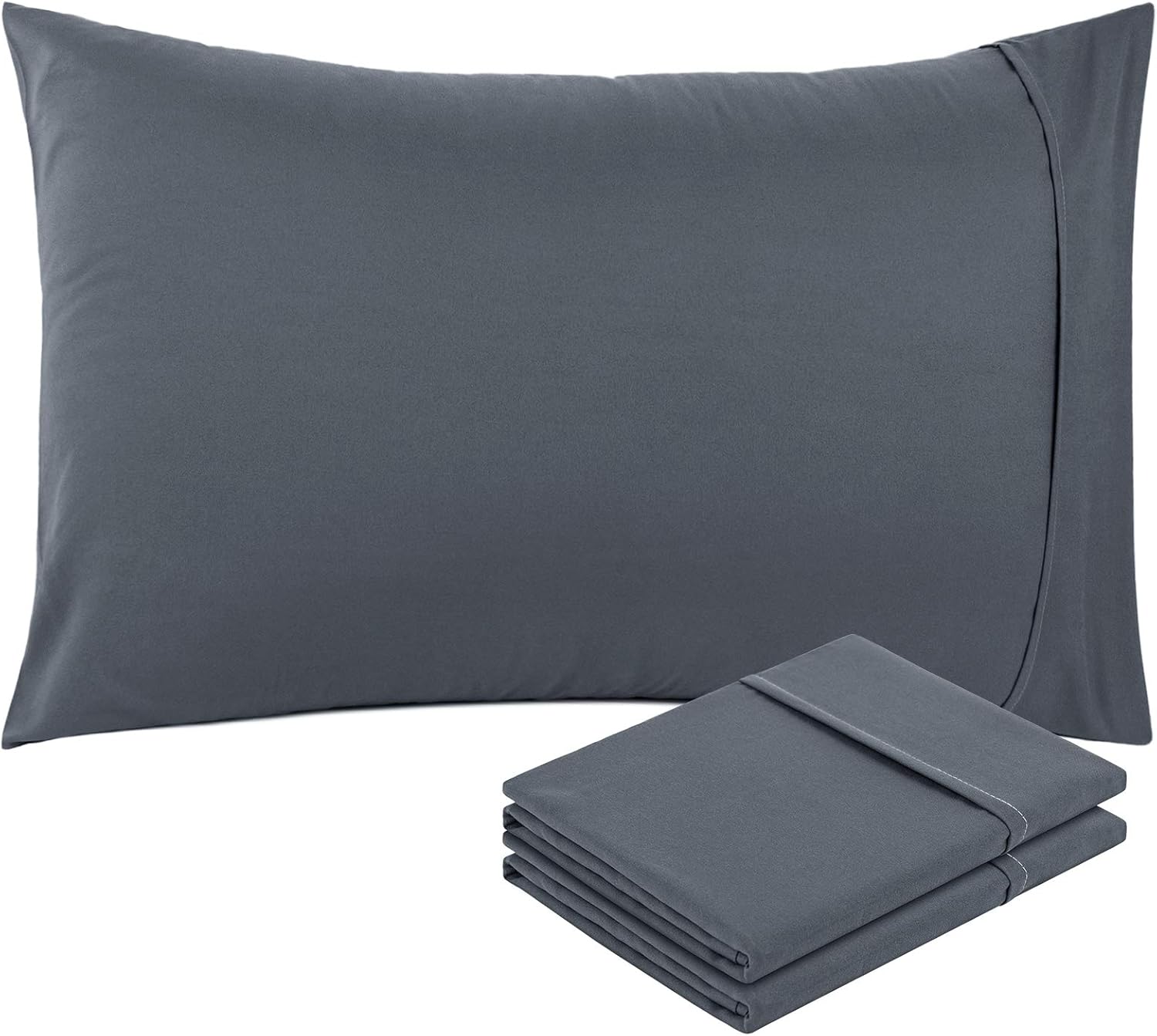 Fundas de almohada de tamaño King superior, suave, 100% microfibra de doble cepillado, exquisita confección cosida, extremo de cierre de sobre,