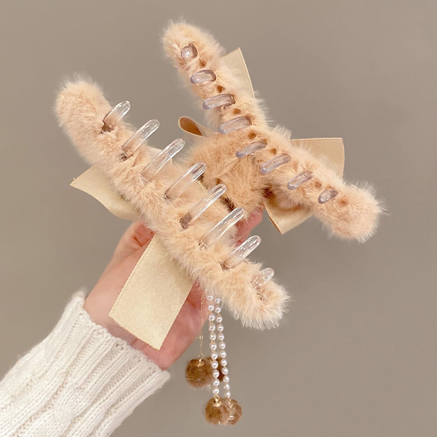 Lindas pinzas para el cabello para mujeres y niñas, pasadores de pelo con perlas de diamantes de imitación (pinza de pelo de perlas marrones)