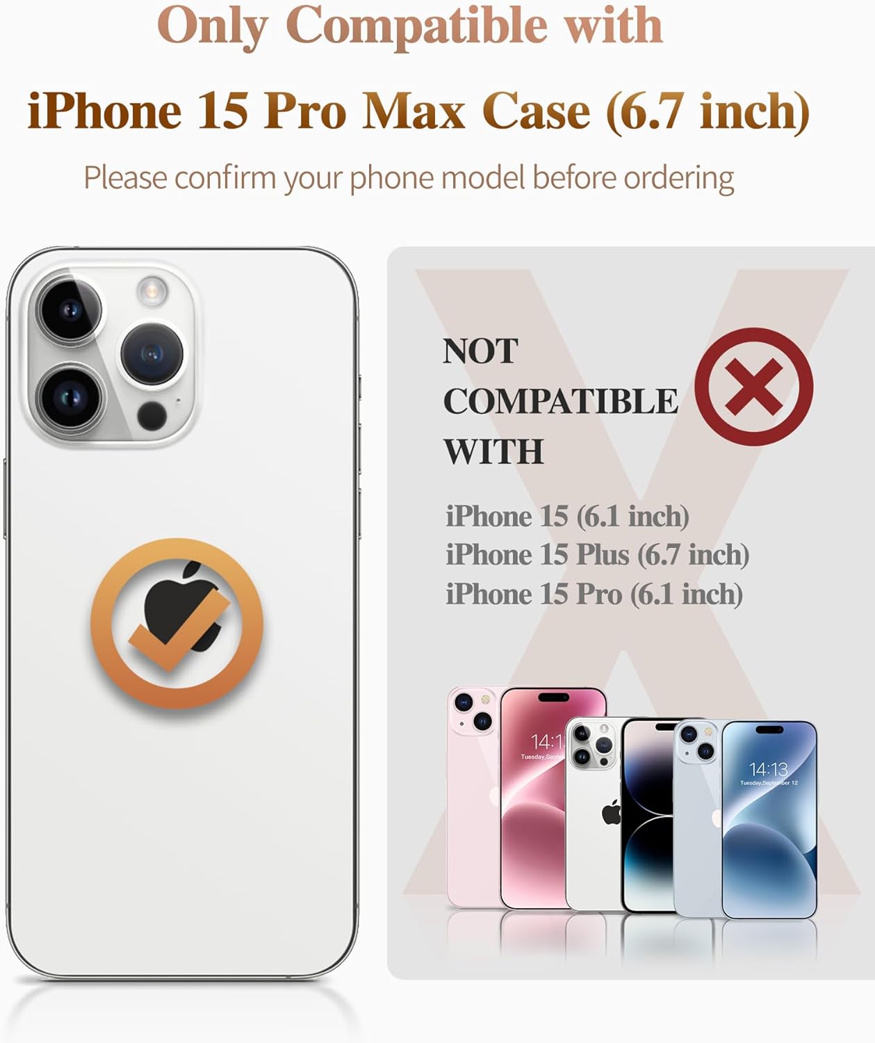 GVIEWIN Funda compatible con iPhone 15 Pro Max de 6.7 pulgadas, protector de pantalla + protector de lente de cámara, protección contra caídas a