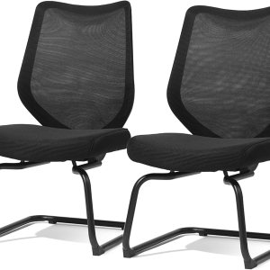 FYLICA Sillas de oficina sin ruedas, silla de sala de conferencias de malla transpirable, cojín mejorado y base de trineo, silla de recepción con FYLICA Sillas de oficina sin ruedas, silla de sala de conferencias de malla transpirable, cojín mejorado y base de trineo, silla de recepción con