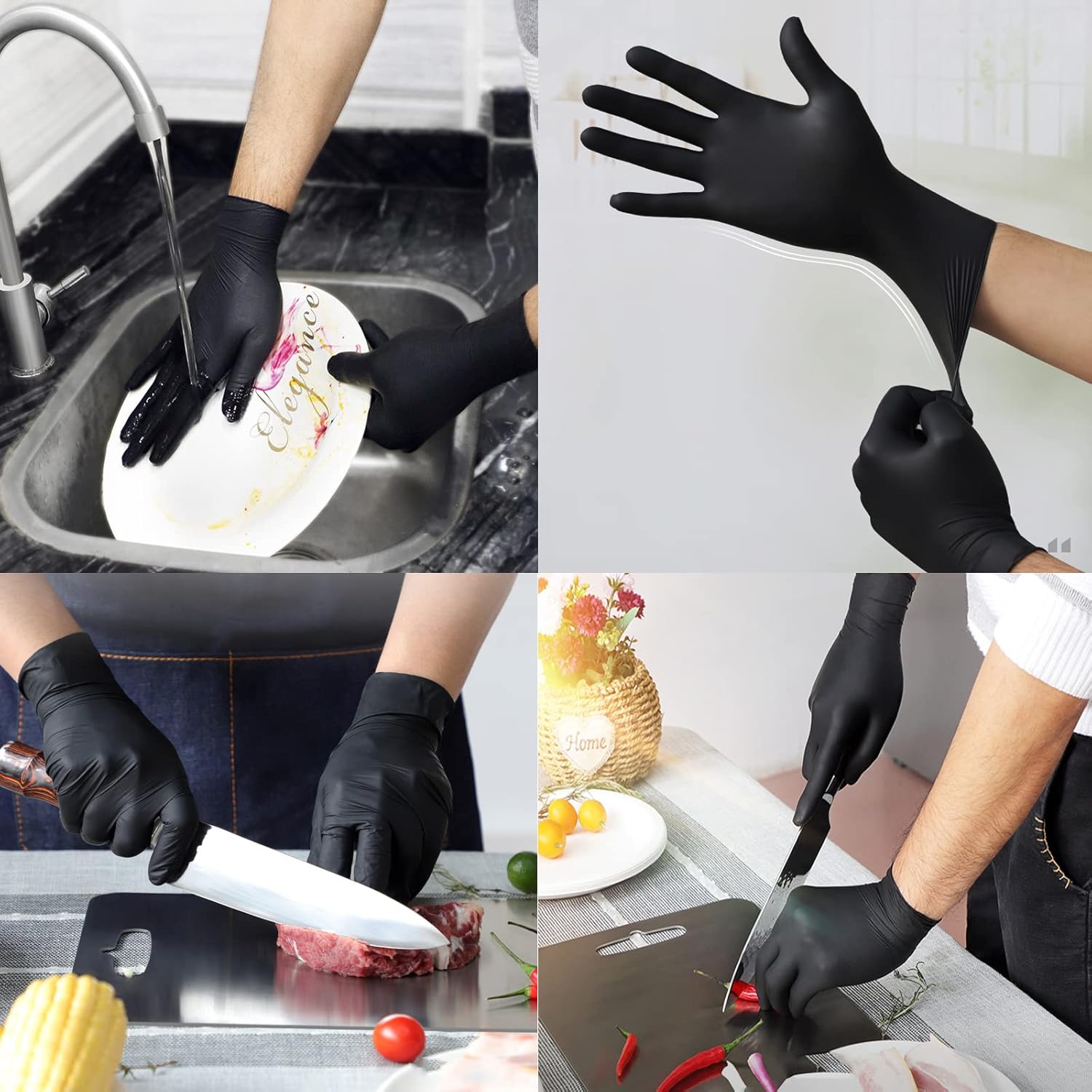 YIZUNNU 200 guantes desechables para barbacoa y 6 pares de forros de algodón lavables y reutilizables, guantes de nitrilo sin polvo y látex, para