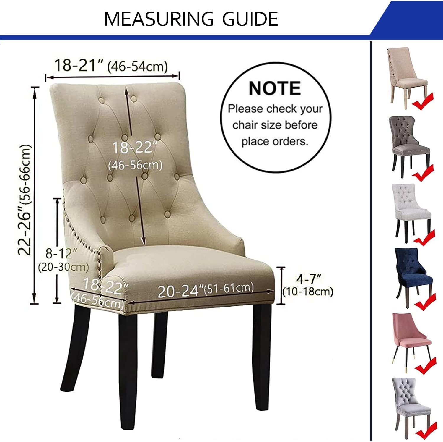 KELUINA Fundas para sillas de comedor de tela jacquard, de ajuste elástico, fundas para sillas laterales con respaldo de ala, silla de comedor