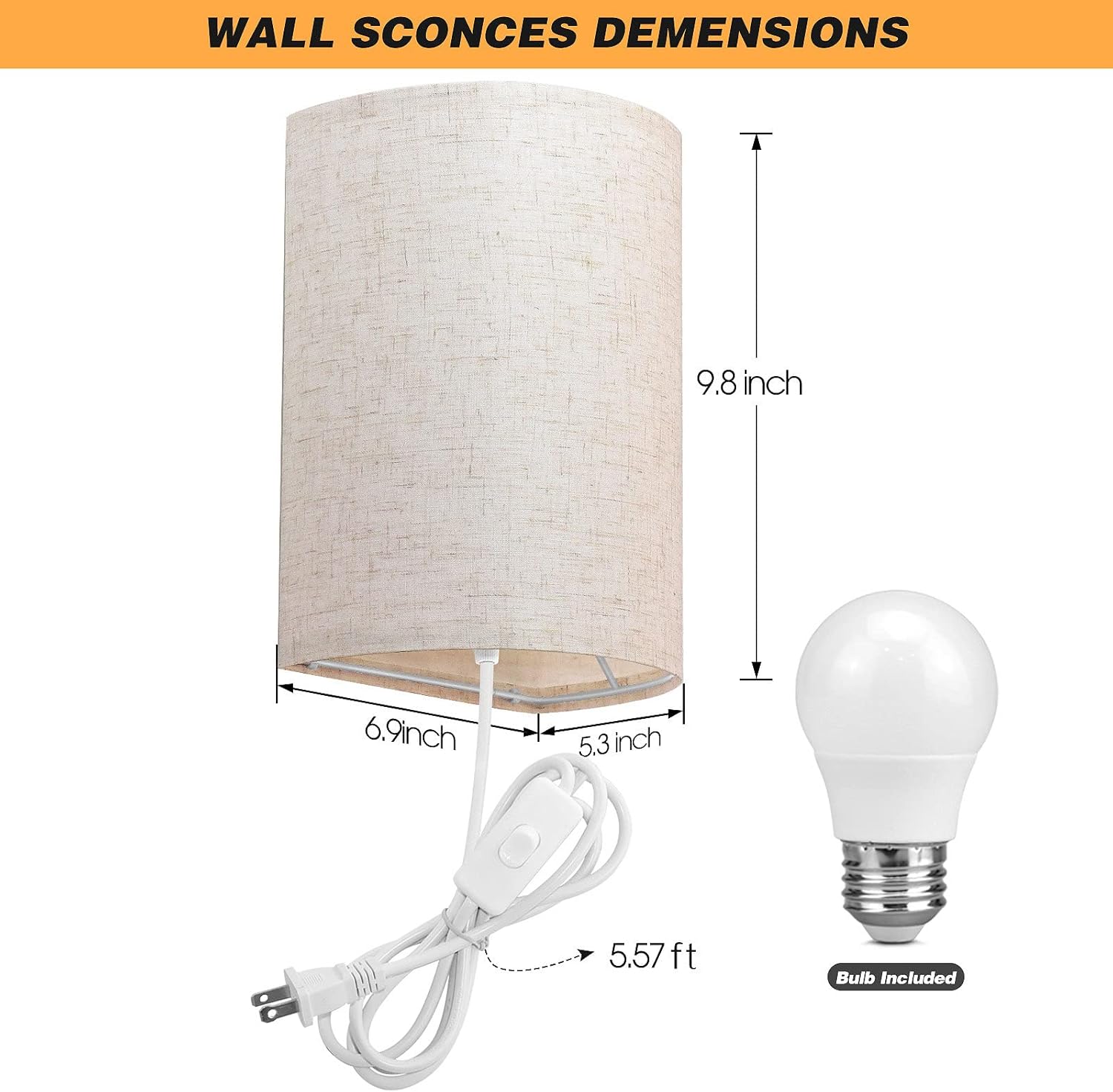 Aplique de pared enchufable, 3 colores, juego de dos, lámpara de pared industrial con cable de enchufe, accesorio rústico, interruptor de