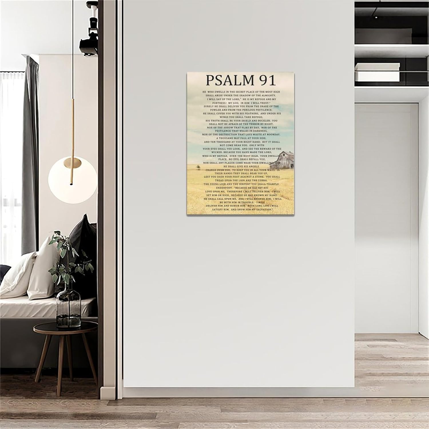 Salmo 91 – Cuadro decorativo para pared, versículo de la Biblia, lienzo con impresiones religiosas cristianas enmarcadas para el hogar, oficina,