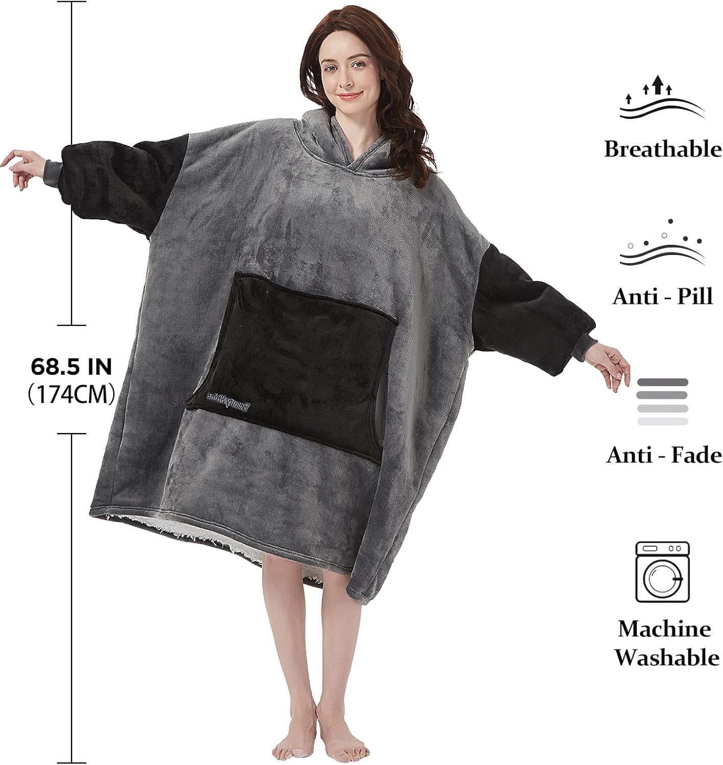 Beauty Shine Manta con capucha de sherpa de gran tamaño para regalar a hombres y mujeres, sudadera con bolsillo gigante cálido