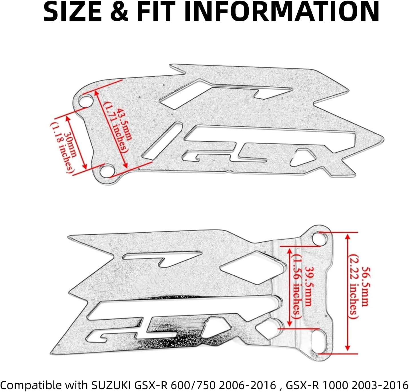 1 par de placas de talón para motocicleta compatible con SUZUKI GSX-R 600750 2006-2016 SUZUKI GSX-R 1000 2003-2016 (plateado)