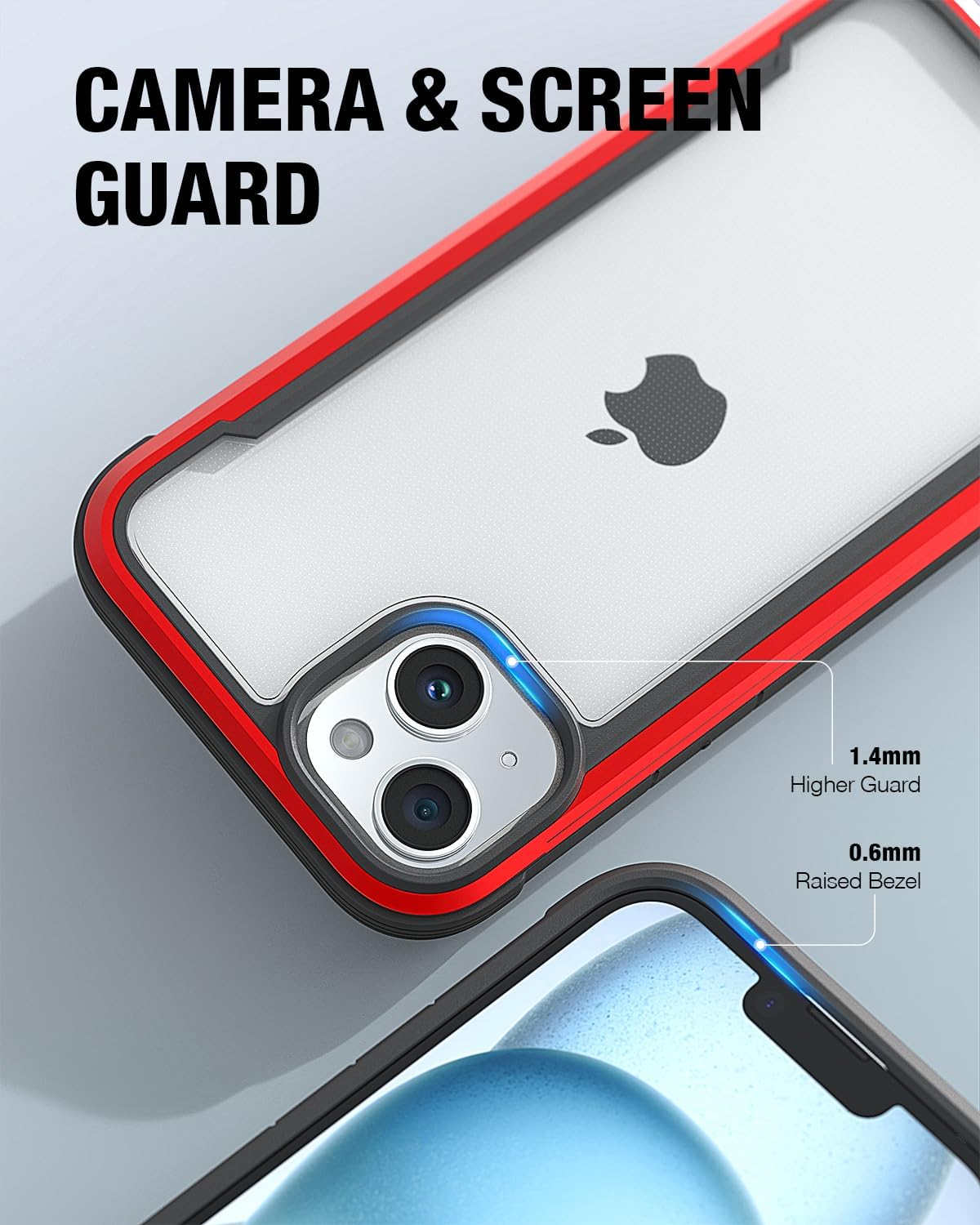 RAPTIC Shield para iPhone 15 Plus, funda protectora transparente a prueba de golpes, grado militar probada para caídas de 10 pies, marco de aluminio