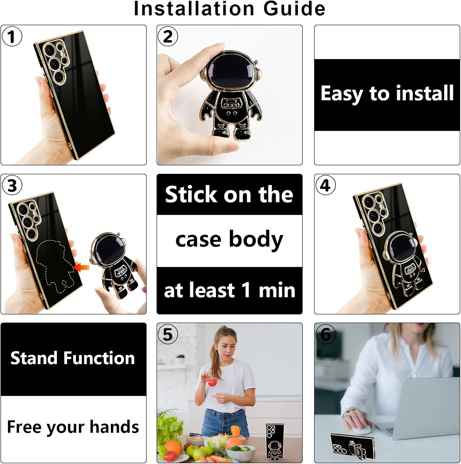 Compatible con Samsung Galaxy S23 Ultra – Funda cuadrada con diseño de soporte de astronauta en 3D, protección de cámara, a prueba de golpes, suave