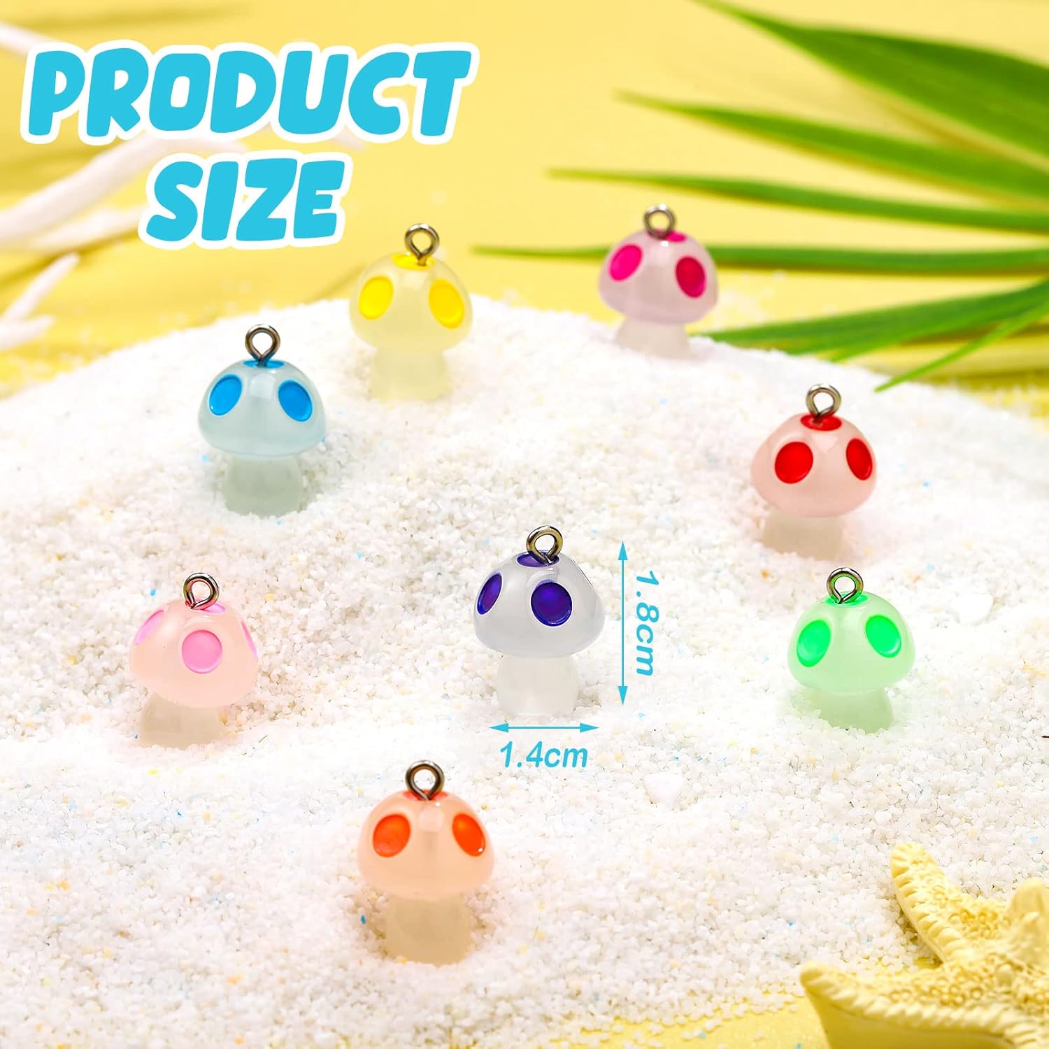 Junkin Dije de hongo con dije luminoso de resina de hongo, mini cuentas de hongo, dijes de joyería lindos para manualidades, pulseras, collares,