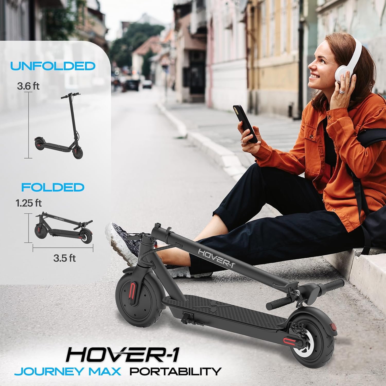 Hover-1 Journey 2.0 Max Scooter eléctrico plegable para adultos con motor sin escobillas de 350 W700 W, velocidad máxima de 15 a 19 mph, rango de 16