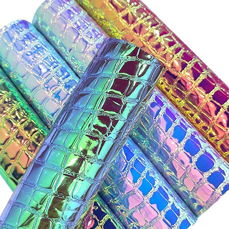 JINR – Hojas holográficas de piel sintética en relieve, rollo de tela sintética iridiscente de 12 x 53 pulgadas para aretes, lazos, bolsos, costura,