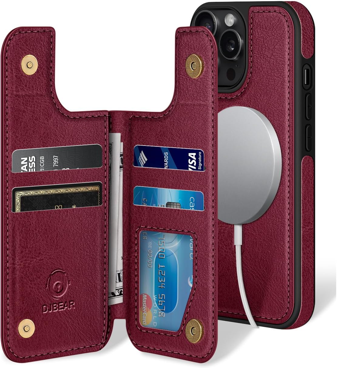 Funda tipo cartera para iPhone 15 Pro Max de 6.7 pulgadas (compatible con Magsafe), magnética 2 en 1 desmontable funda trasera con tapa abatible,