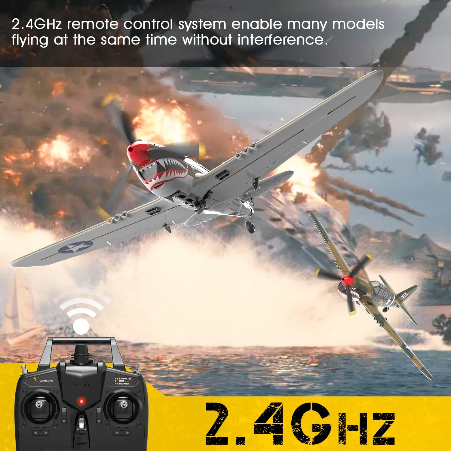 VOLANTEXRC Avión de control remoto RC 4-CH P40 Warhawk RTF Avión de control remoto para principiantes y expertos con sistema estabilizador Xpilot,
