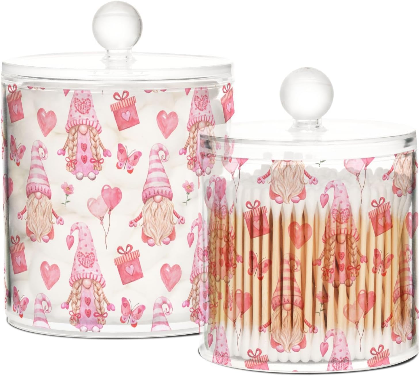 Valentines Day Gnomes Jars with Lids Plastic Jars Bathroom Containers Canister Jar Cotton Pad Dispenser for Dorm Room Essentials for College