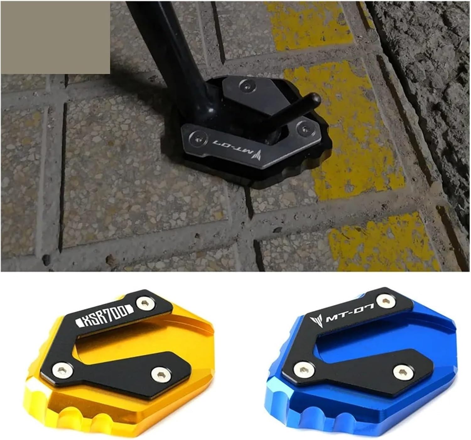 LeosHi Compatible with MT-07 MT 07 XSR 700 XSR700 FZ 07 2014-2022 Motorcycle CNC Kickstand Foot Side Stand Extension Pad Support Plate (Size  MT07