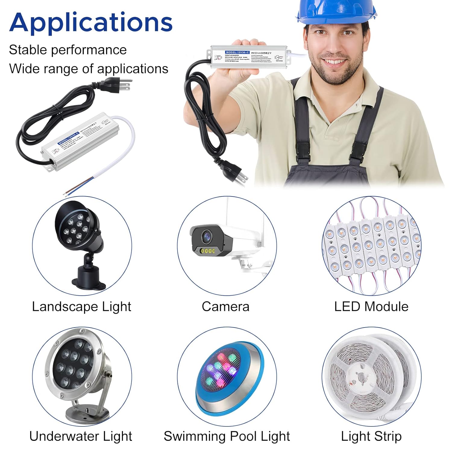 Fuente de alimentación impermeable IP67 de 24 V 36 W 1.5 A, controlador LED de 24 V, convertidor de CA de 120 V a 24 V CC, con enchufe de 3 clavijas