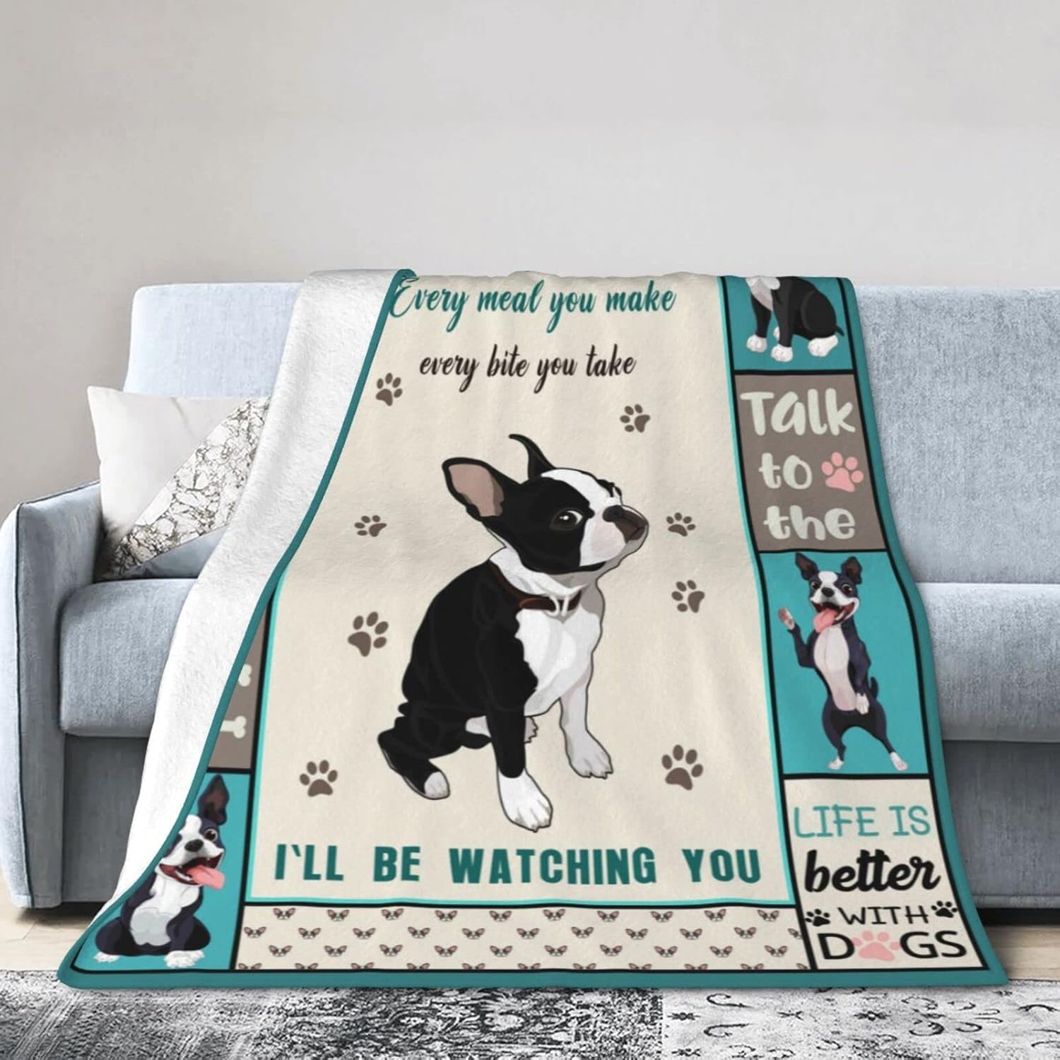 Boston Terrier – Manta ultra suave y acogedora de felpa linda para amantes de los perros Boston, manta de franela de forro polar, ligera, mullida y