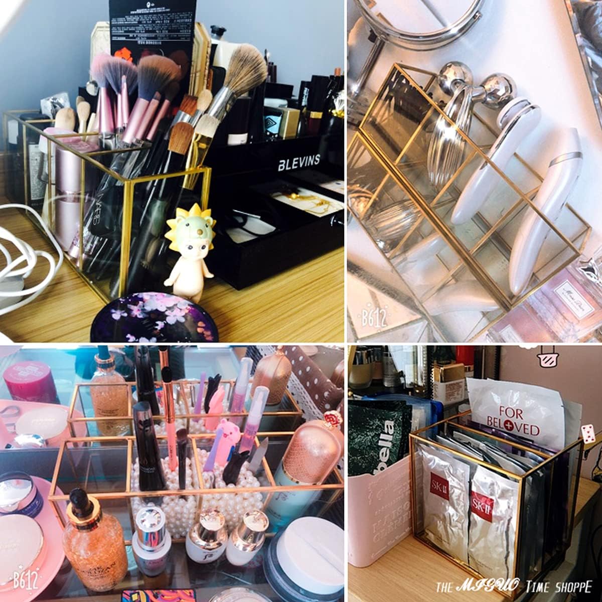 Soporte para brochas de maquillaje, organizador para escritorio, soporte dorado para bolígrafos de 10.4 x 2.8 x 3.6 pulgadas, organizador de