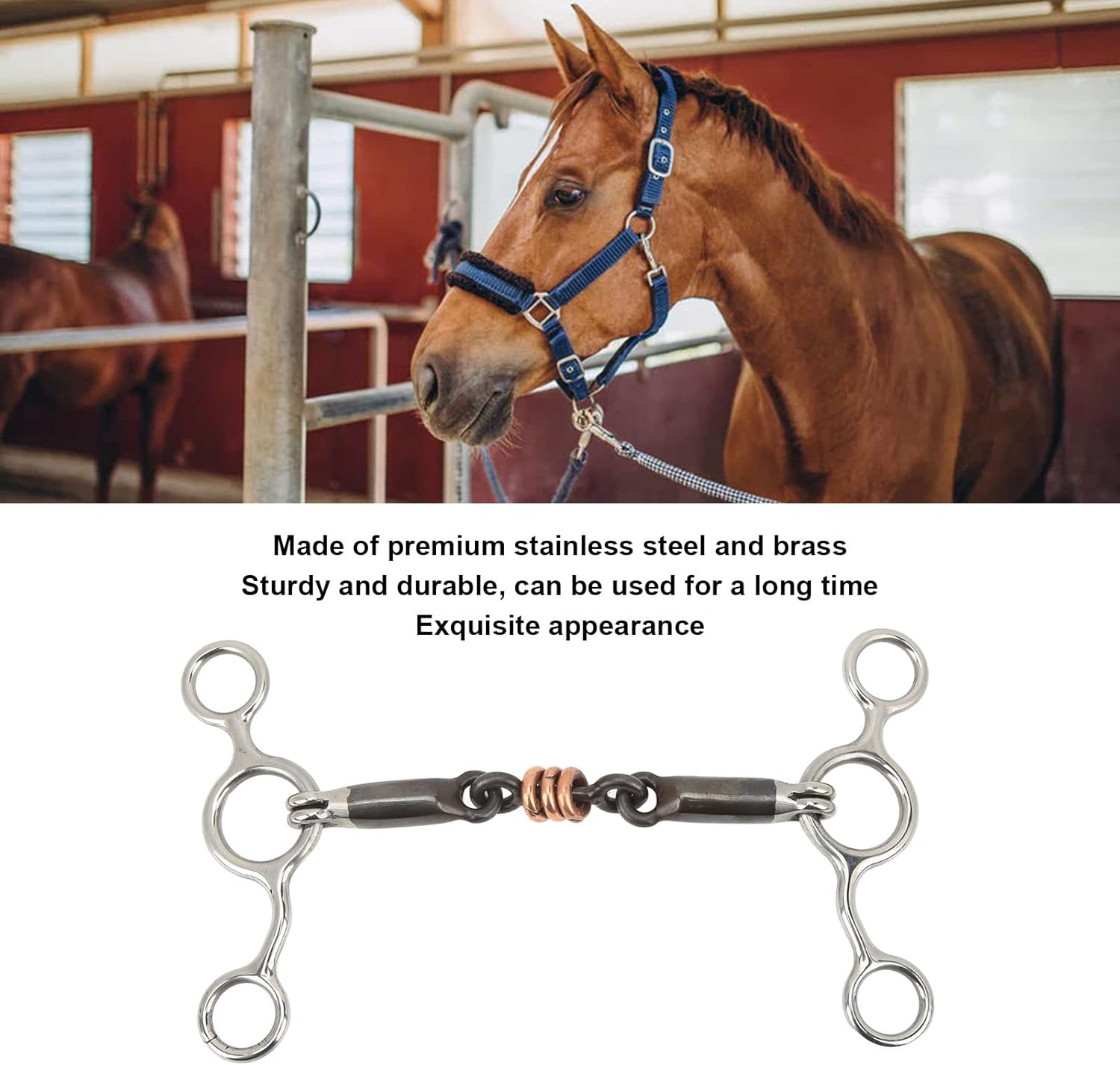 TOPINCN Aparador de caballos Rodillo de cobre de acero inoxidable con boca articulada Snaffle Bit Horse Gag Ring Snaffle Latón 5.709 in Boquilla