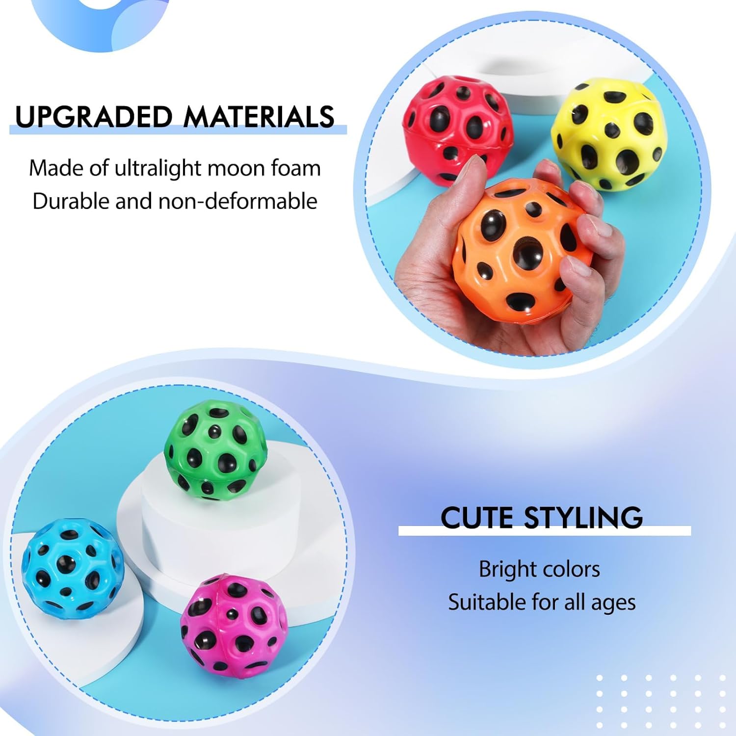 JPONLINE 6 bolas espaciales, pelota espacial de alta elasticidad con bolsa de malla, bola de goma para regalo para niños para juegos de fiesta,
