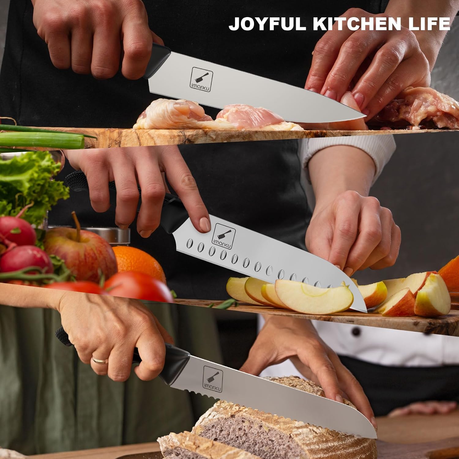 imarku Juego de cuchillos de cocina de 14 piezas con bloque, juego de cuchillos japoneses de acero inoxidable de alto carbono para cocina, apto para