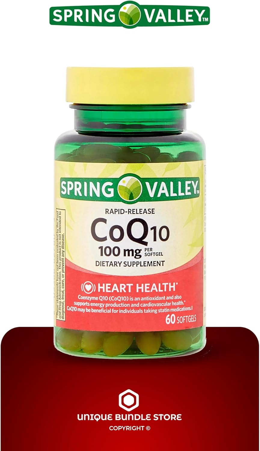 Spring Valley, CoQ10 100 mg, 60 unidades de suplemento dietético de liberación rápida para la salud del corazón, cápsulas blandas CQ10 de 100 mg +