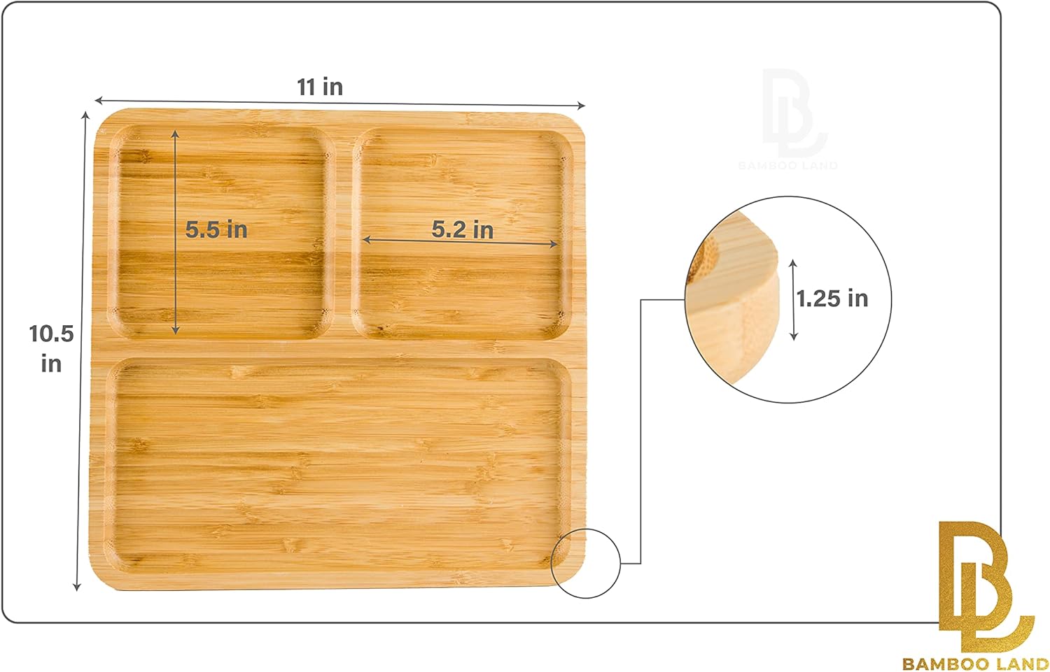 BAMBOO LAND – Placa de control de porciones de bambú, paquete de 2, 3 secciones, placa de control de porciones para pérdida de peso, placas de