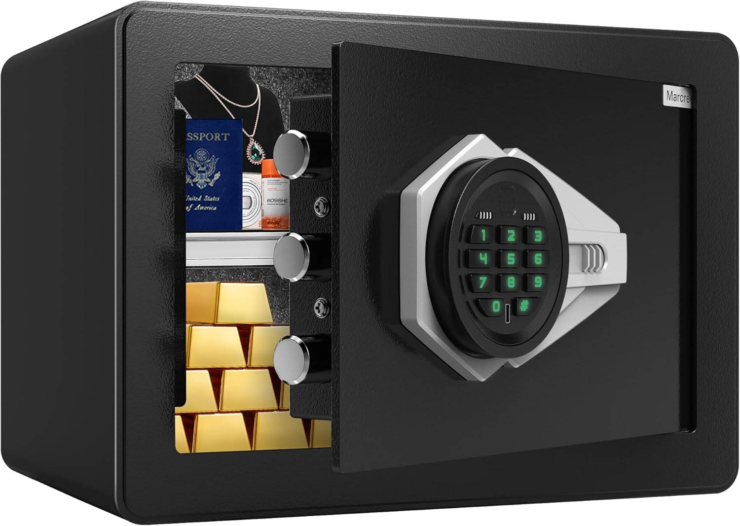 Caja de seguridad pequeña, caja fuerte de 0.8 pies cúbicos con teclado de seguridad digital y luz sensor, caja fuerte para dinero en efectivo,