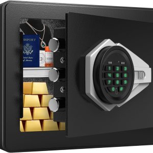 Caja de seguridad pequeña, caja fuerte de 0.8 pies cúbicos con teclado de seguridad digital y luz sensor, caja fuerte para dinero en efectivo, Caja de seguridad pequeña, caja fuerte de 0.8 pies cúbicos con teclado de seguridad digital y luz sensor, caja fuerte para dinero en efectivo,