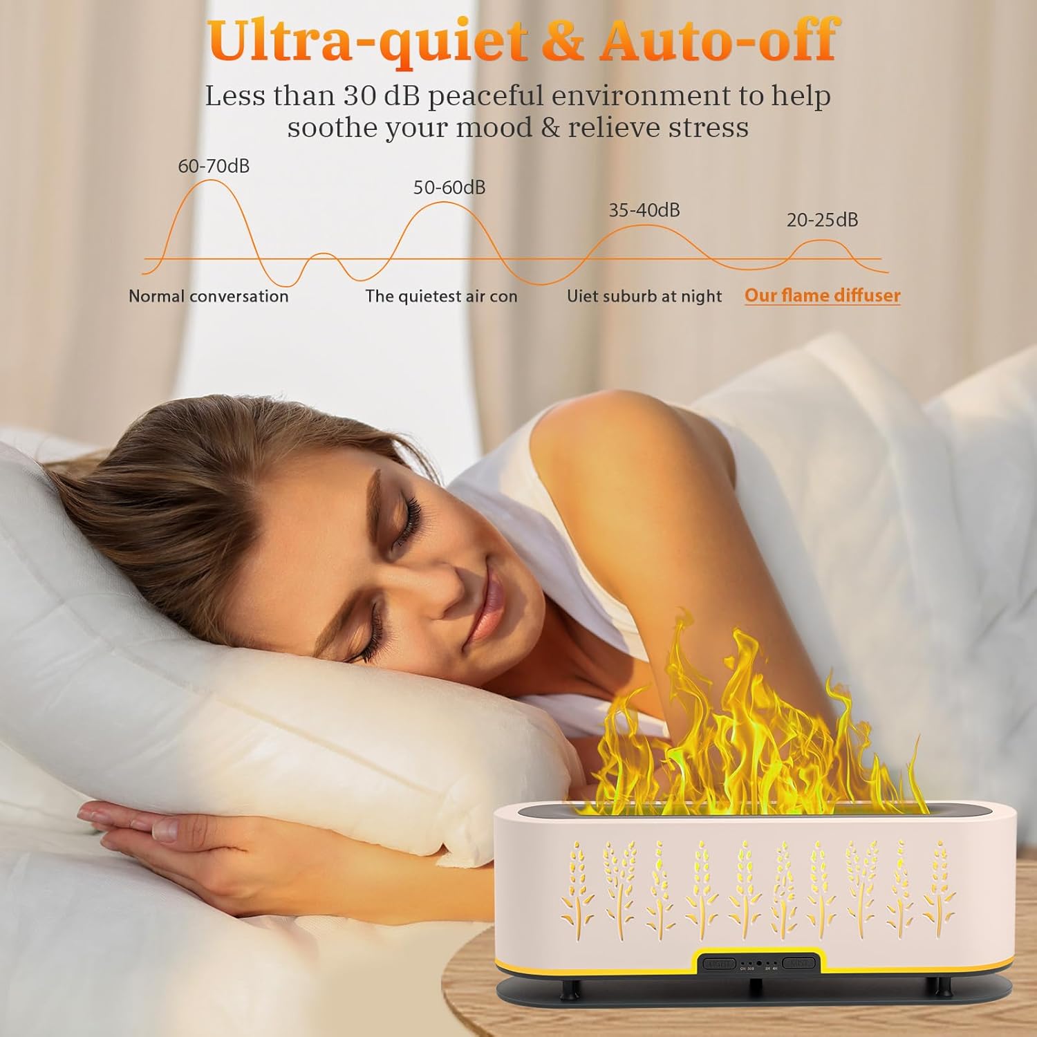 Flame Air Difusor de aroma Humidificador de 7 colores de llama, difusor de aromaterapia de aceite esencial de 6.8 fl oz con 2 modos de niebla, 4