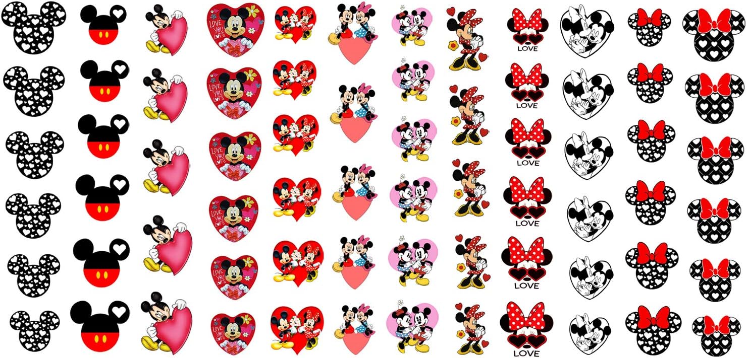 Calcomanías de arte de uñas de Mickey Mouse y Minnie Mouse para el día de San Valentín, calidad de salón