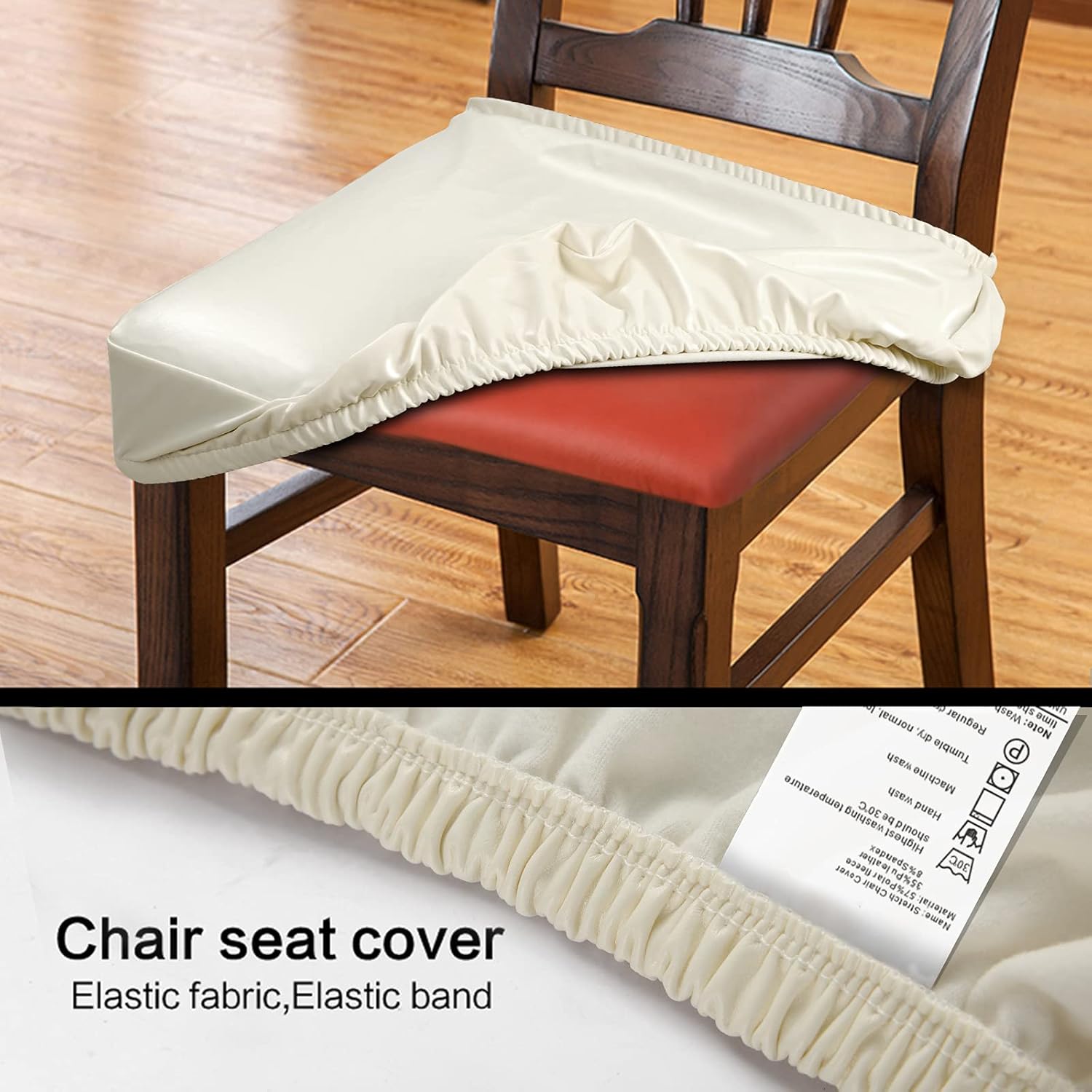 YISUN Fundas para sillas de comedor, de piel sintética sólida, impermeable y a prueba de aceite, elásticas para sillas de comedor (beige, 4 juegos)